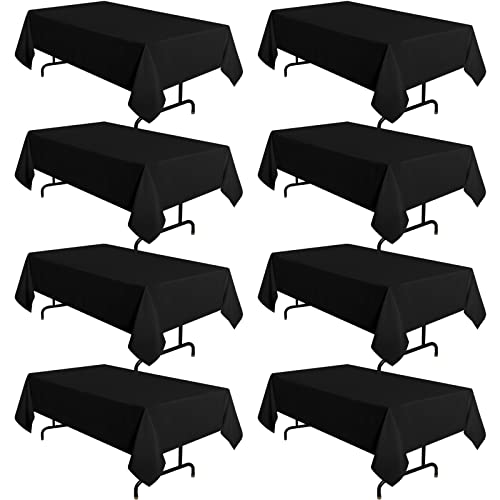sancua 8 Pack Black Tablecloth 60 x 102 Inch, Rectangle Table Cloth for 6 Feet Tables - Stain and Wrinkle Resistant Washable Polyester Table Cover for Dining Tables, Buffet Parties and Camping