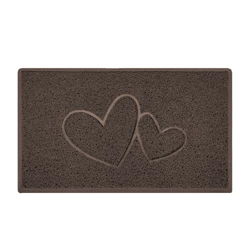 Nicoman Double Heart Embossed Spaghetti Door Mat, Indoor and Outdoor, Dirt-Trapping PVC Material, Multiple Colour Options (Brown, 60 x 40 cm)
