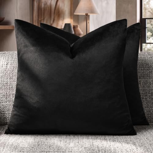 GIGIZAZA Decorative Throw Pillow Cover 22x22 Inch Black Square Sofa Cushion Covers Velvet Boho Cushion Cover