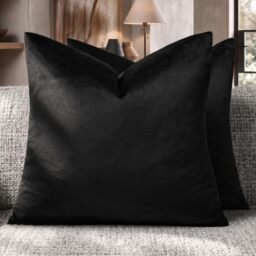 GIGIZAZA Decorative Throw Pillow Cover 22x22 Inch Black Square Sofa Cushion Covers Velvet Boho Cushion Cover