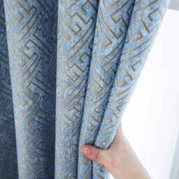 MYRU 1 Pari Chenille Curtains Semi Blackout Geometric Modern Curtains for Living Room Bedroom 2 Panels Set (2 x 52 x 90 Inch,Blue and Gold)