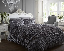 Flamenco Frilled Can Can New Quilt Duvet Cover and 2 Pillowcase Bedding Set, Silver, Super-King