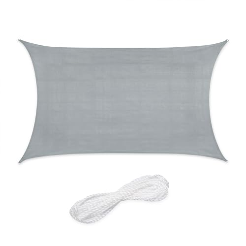 Relaxdays Sun Sail Shade, Triangular Awning, 2 x 3 m, HDPE Fabric, for Patio & Garden, with Tensioning Ropes, Light Grey