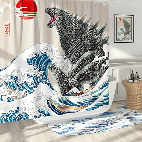 "DESIHOM Funny Shower Curtain Set, Fun Anime Monster Shower Curtains for Bathroom Cool Asian Japanese Bathroom Decor Polyester Fabric-62"" x 72"""