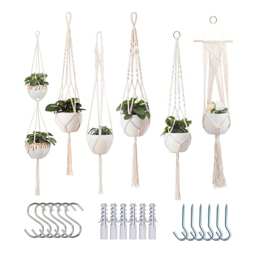 feedee Macrame Plant Hangers Indoor Macrame Hanging Planters - 6 Pack Hanging Plant Holders Indoor Hanging, Boho & Home Decor