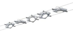 Paulmann 941.08 LED Wire System Spot Lights MacLED - Tension Wire Lighting Set w/ 5 Square Lights, 10m Cable Wire & Transformer - Hanging Ceiling Lights max 20W Matte Chrome, Silver