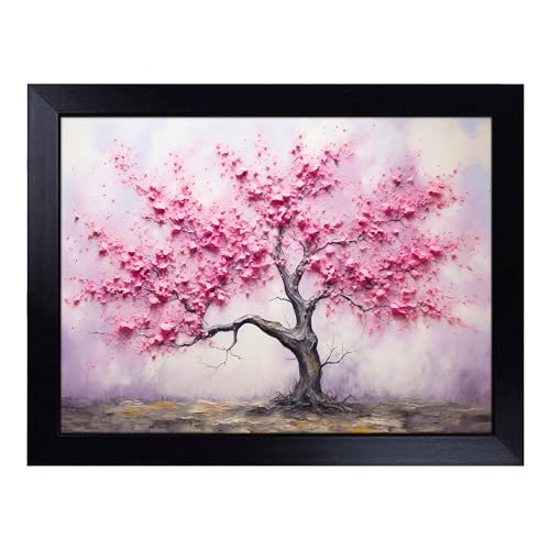 Lap Tray with Bean Bag Cushion, Cherry Blossom Tree Action - Handmade in the UK, Raised Wooden Edge, Padded Cushion, Heat-Resistant Wipe-Clean Surface, for Meals, Laptops and Crafts