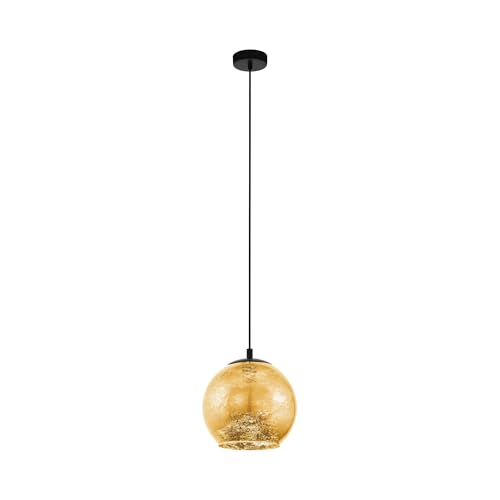 Eglo Pendant Lighting Alabraccin, Ceiling Light Fitting, Hanging lamp for Dining Room Made of Black Metal and Gold-Coloured Glass, E27 Socket, Ø 10.6“