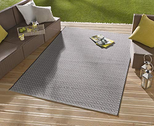 NORTHRUGS Indoor and Outdoor Rug Coin 80 x 150 cm - Weatherproof Modern Geometric Fine All-Over Design Runner for Balcony Patio Garden Conservatory Living Room Rug Waterproof in Black