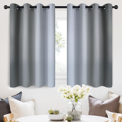 SimpleHome Ombre Grey to Grey White Curtains for Living Room 52Wx36L - Room Darkening Curtains for Bedroom,Gradient Light Blocking Curtain,Thermal Insulated Grommet Window Drapes,2 Panels,36 Inch