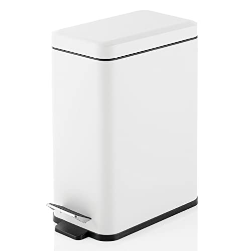 mDesign Pedal Bin ??? Waste Bin with Pedal, Lid and Plastic Bucket Insert for Bathroom, Kitchen, and Office ??? Metal Household Rubbish Bin with Ergonomic Design ??? White