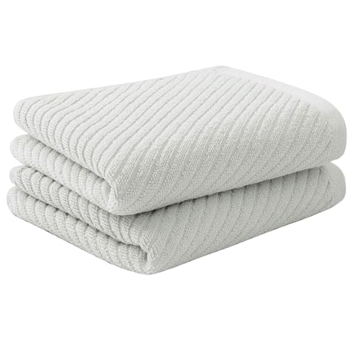 PiccoCasa Cotton Hand Towels 2 Pack Ribbed Hand Towels for Bathroom Soft and Highly Absorbent Small Hand Towel - Grey 34 x 74cm Hotel Spa Towel Face Towels Set