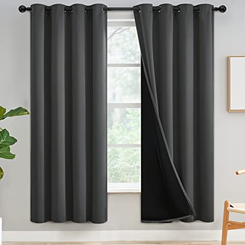 Yakamok 72 Inch Length 100% Blackout Curtains for Bedroom, Total Light Blocking Drapes, Full Room Darkening Thermal Insulated Solid Grommet Panels for Living Room, 52Wx72L, Dove Grey, 2 Panels
