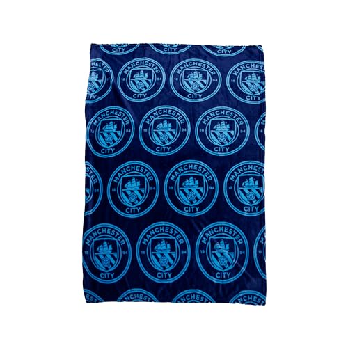 Character World Official Manchester City FC Fleece Throw Blanket - Super Soft, Football Crest Design - Warm Super Soft Feel Blue Throw - Perfect for Home, Bedroom, Sleepovers & Camping