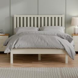Julian Bowen Coxmoor King Bed Frame - Wooden 5ft Size Cream Bed 150x200cm with High Headboard, Rustic Solid Pine Frame - Ivory