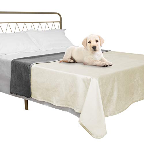 Ameritex Pet Bed Blanket Reversible 100% Waterproof Velvet Super Soft for Sofa and Bed (52x82 Inches, Cream+Grey)