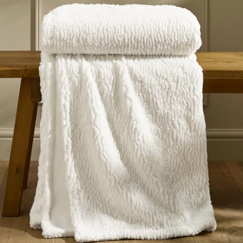 Catherine Lansfield Textured Wave Faux Fur 150x200cm Blanket Throw Cream