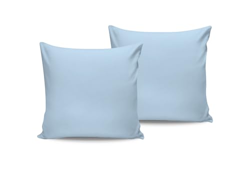 Luxurious Satin Pillowcase Set (2 Pieces), 80 x 80 cm, 100% Cotton Satin, 210 Thread Count, Envelope Closure, Machine Washable at 30°C, Elegant Blue Colour