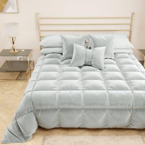 PETTI Artigiani Italiani - Velvet Winter Quilt 160x260 cm, Double-Sided Bedspread, 350 g/m??, Light grey, Made in Italy