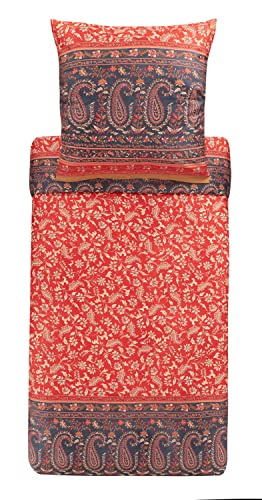 Bassetti Como R1 9323947 Bed Linen Set Cotton Mako Satin in Red 2-Piece with Zip Closure 155 x 220 cm / 80 x 80 cm