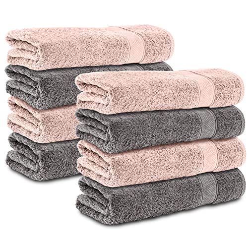 Komfortec Set of 8 hand towels 50 x 100 cm made from 100% cotton, 470 g/m², terry cloth, soft, anthracite grey/pink