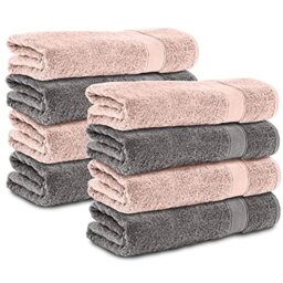 Komfortec Set of 8 hand towels 50 x 100 cm made from 100% cotton, 470 g/m², terry cloth, soft, anthracite grey/pink