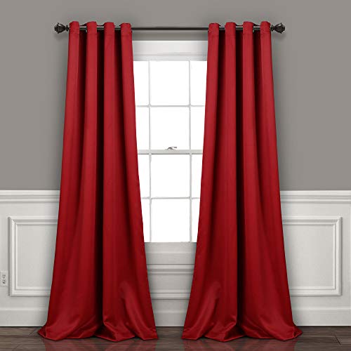 "Lush Decor Insulated Grommet Blackout Curtains Panel Pair, 52"" W x 95"" L, Red"