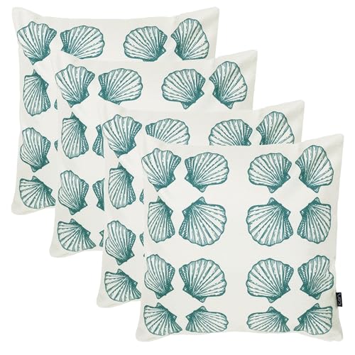 icon Indoor Outdoor Cushions Filled, Summer Collection, Small Seashell, Set of 4, 43cm x 43cm, Water Resistant, White Outdoor Cushions for Garden Furniture, Lounge, Garden, Patio