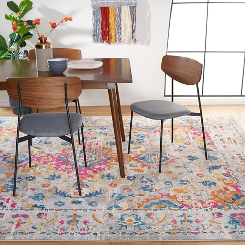Safavieh Boho Rug for Living Room, Dining Room, Bedroom - Madison Collection, Short Pile, in Grey and Fuchsia, 244 x 305 cm