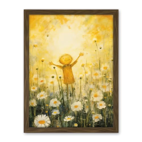 Artery8 Sunshine Happiness and Flowers Everywhere Simple Kids Bedroom Nursery Artwork Framed Wall Art Print 18X24 Inch