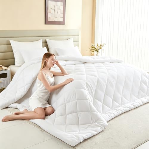 128x120 Oversized King Comforter, Extra Large King Size Comforter Oversized, All Season Soft Lightweight Quilt Down Alternative Duvet Insert with 8 Corner Tabs(128x120, White)