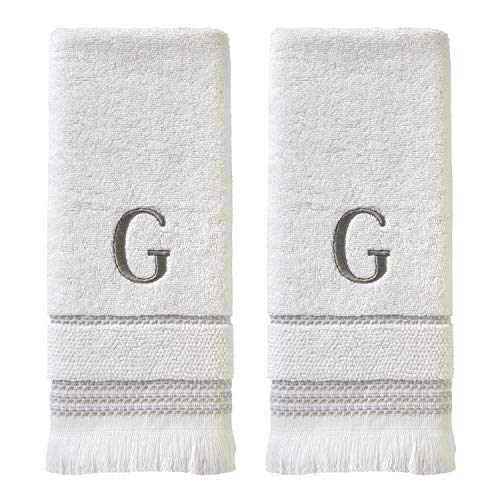 SKL Home Casual Monogram Hand Towel (2-Pack), G, 16x26, White