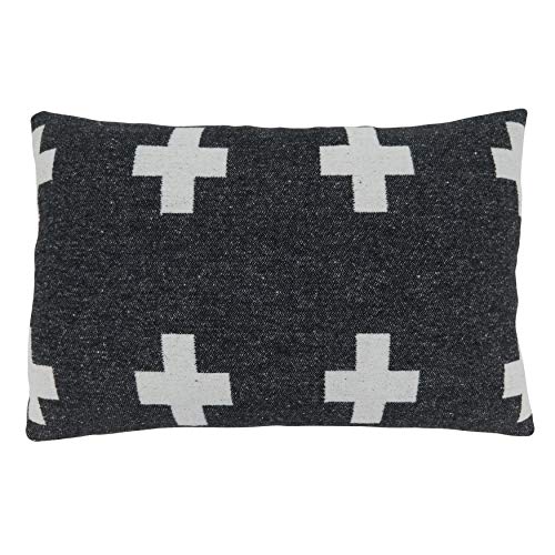 "SARO LIFESTYLE Indre Collection Reversible Plus Sign Pillow Cover, 16"" x 23"", Black & White"