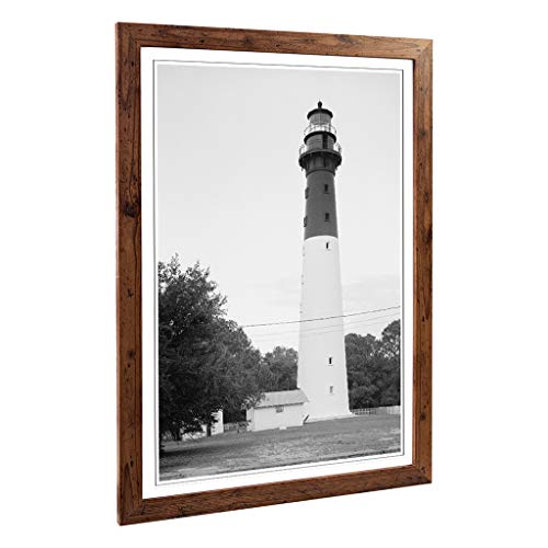 Big Box Art Framed Print of Architecture Lighthouse Hunting Island, SC Design - Wall Art Picture - Home Decor for Kitchen, Living Room, Bedroom, Hallway, Walnut, A2 / 24.5x18 Inch / 62x45cm