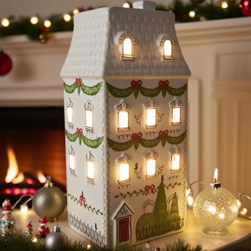 Cynkeyee Christmas Village Houses Party Decorations - Christmas House D??cor White Ceramic Decorations Indoor Shelf Tabletop Decor 4x3.5x8.5 Inch
