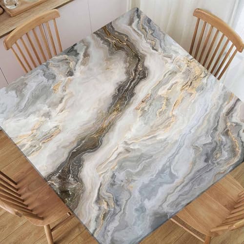 TREGAUSI Square Fitted Tablecloth with Elastic Edge Marble Table Cloth Cover White Grey Tablecloths Waterproof Polyester for Indoor Outdoor Dinner Party Picnic, Fit for 28x28 Tables, Style 5