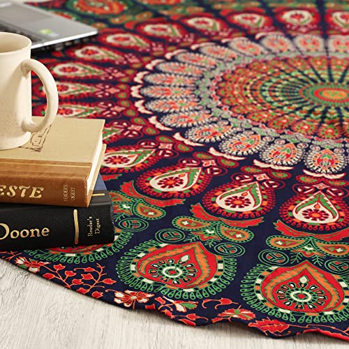 Popular Handicrafts Round Tapestry Wall Hanging Ombre Hippie Mandala Bohemian Hippy Intricate Indian Tapestries Tablecloth 50 Inches (127cm) Blue