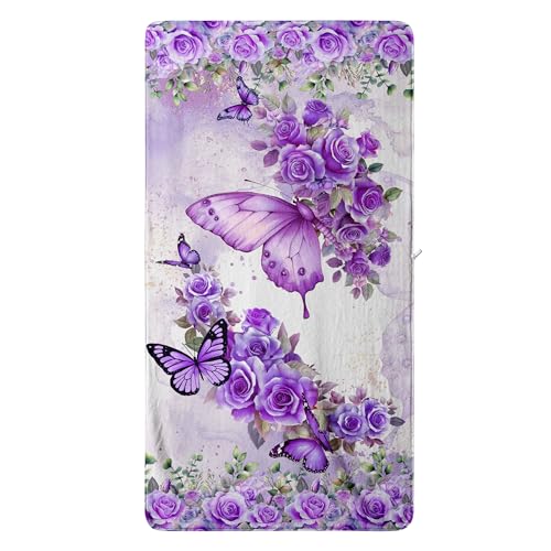 GAIIIIYOU Purple Butterfly Rose Beach Towel - Floral Decorative Coral Fleece Shower Towels for Bathroom Holiday