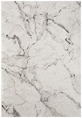 Hanse Home Mayrin High Pile Living Room Rug Soft Fluffy Long Pile Shaggy Flokati Modern Design in Marble Look for Children's Room Bedroom Kitchen Hallway Cream Grey 80 x 150 cm