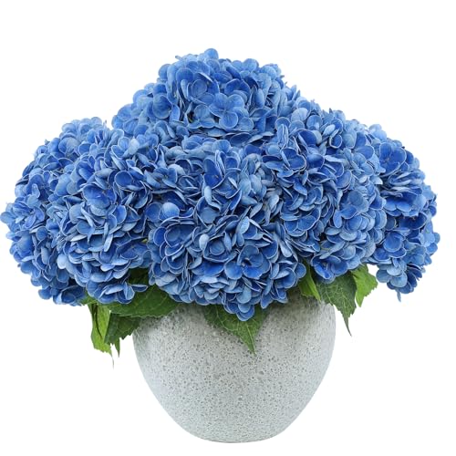 "LFF 3pcs Royal Blue Hydrangea Artificial Flowers - with 22"" Long Stems, Faux Hydrangea for Outdoor Planter Indoor Home Table Centerpieces Wedding Decor Bouquets"