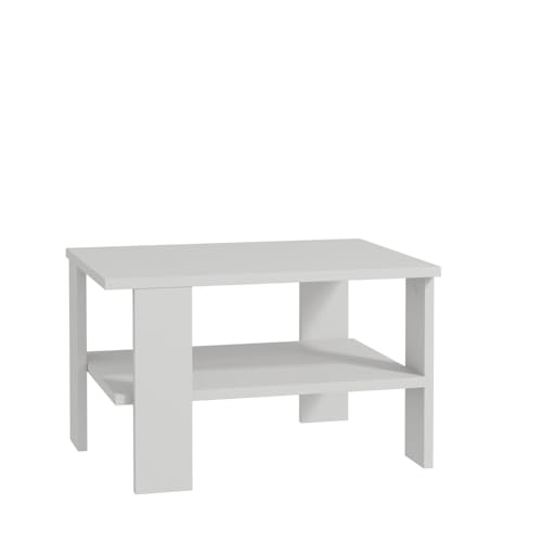Modern White Coffee Table with Wall-Mountable Design, 60 x 37 x 45 cm, 100% Melamine Coated Particle Board, 18 mm Thick, Stylish & Functional with Multiple Shelves