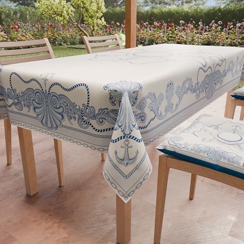 PETTI Artigiani Italiani - Stain Resistant Tablecloth Rectangular 140x360 cm 18 Seats, Wipe Clean Microfibre Kitchen Table Cover, Nautical Anchor Design, 100% Made in Italy