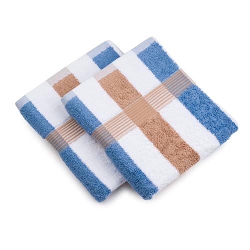 G??zze - New York Striped Hand Towels, Set of 2, Soft and Absorbent, 100% Cotton, 50 x 100 cm - Maroon/White/Fjord