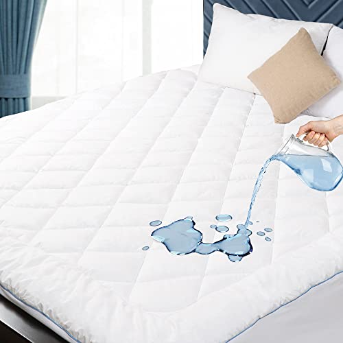 "HOMTEC Full Size Mattress Protector Waterproof Quilted Mattress Cover Cotton Mattress Pad Cover Extra Deep Pocket 18-22"" Thin Version Hypoallergenic & Soft"