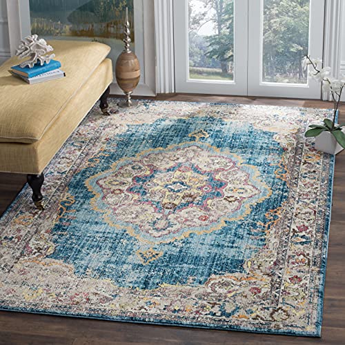 Safavieh Trendy New Transitional Indoor Woven Rectangle Area Rug, Bristol Collection, BTL343, in Blue / Light Grey, 91 X 152 cm for Living Room, Bedroom or Any Indoor Space