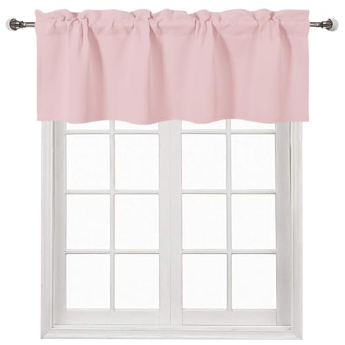 DWCN Valance Curtains Blackout Valance for Kitchen Solid Rod Pocket Window Treatments Curtain Valance for Kitchen Bathroom Windows 52x18 inch Long, 1 Panel Blush Pink