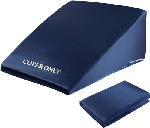 "HOMBYS Satin Bed Wedge Pillow Cover Silky & Smooth Wedge Pillowcase 1 Pack 24x24x10.5, Soft & Breathable, Removable & Machine Washable-Zipper Design (Pillow Not Include),(Navy Blue, 24""x24""x10.5"")"