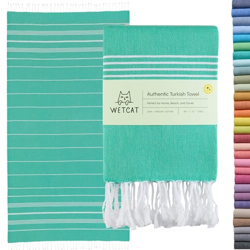 WETCAT Turkish Beach Towel Oversized 38x71 100% Cotton Sand Free Quick Dry Extra Large Light Travel Towel for Adults Beach Accessories Gifts - Mint Green