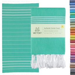 WETCAT Turkish Beach Towel Oversized 38x71 100% Cotton Sand Free Quick Dry Extra Large Light Travel Towel for Adults Beach Accessories Gifts - Mint Green