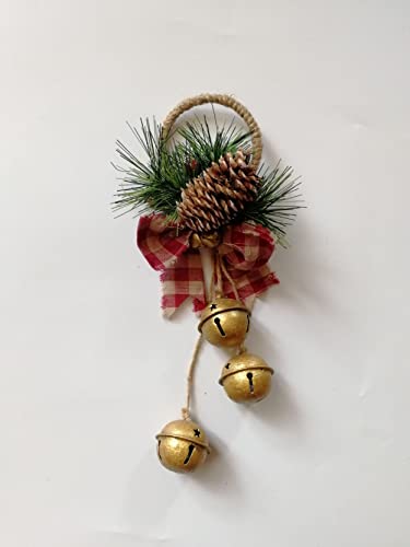 SHATCHI 27cm Hanging Decorations Golden Bells with Ribbon, Berries and Pinecones Christmas Home Wall Door Jingle Xmas Holiday DIY Decorations (SHATCHI)